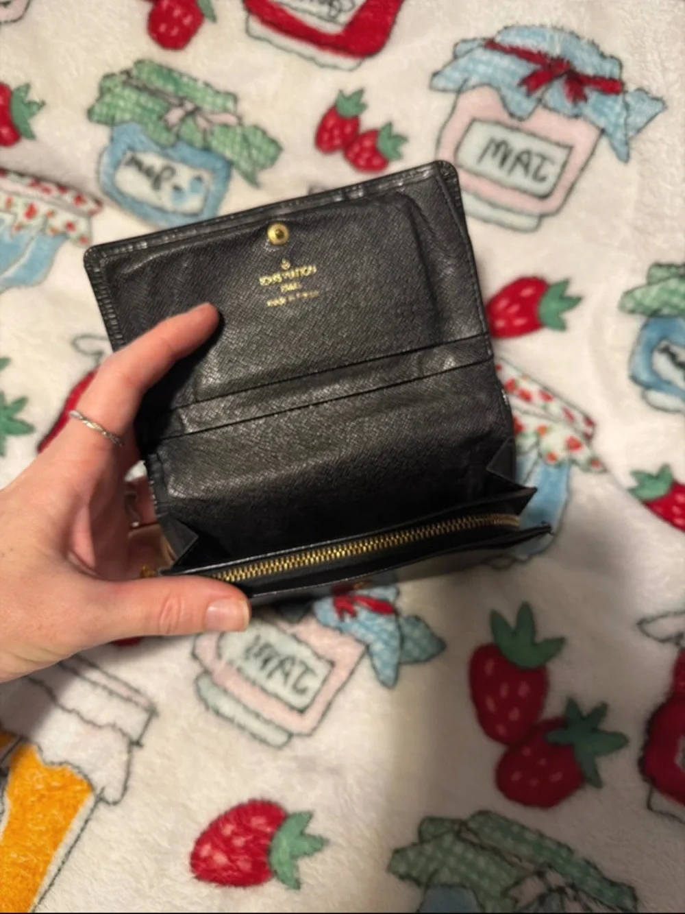 Black Leather LV Wallet with Zip Closure